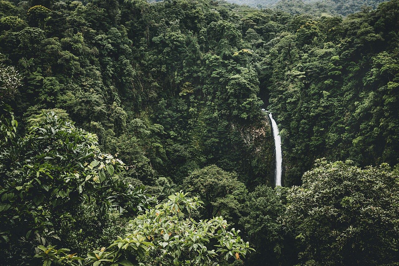 La Fortuna waterfall falling through the rainforest, Costa Rica