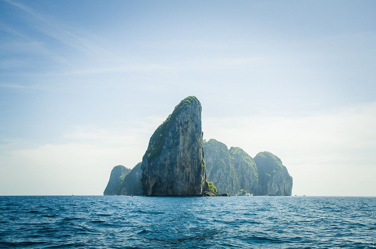 A limestone island rising from the sea off Krabi, Thailand