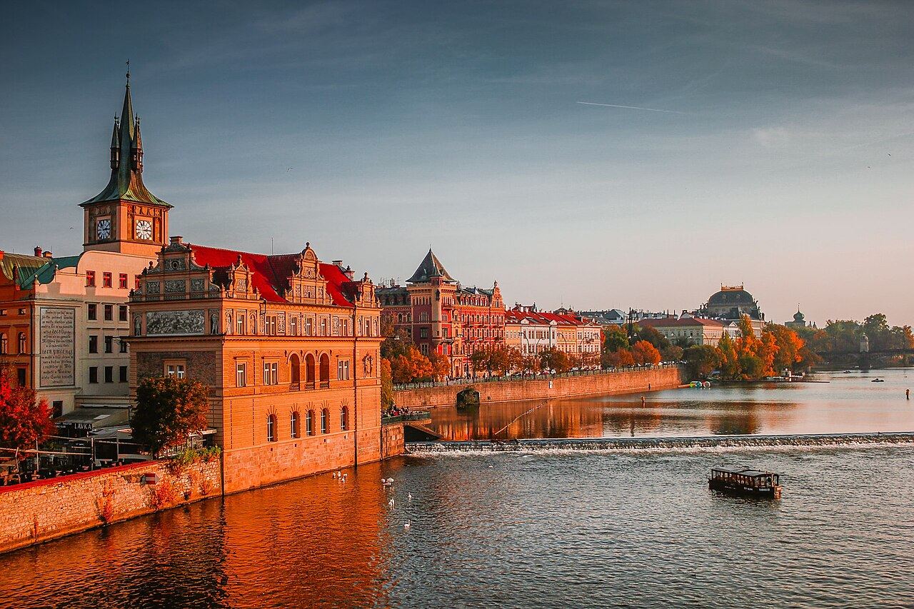 Prague's old town on the Vltava at dusk