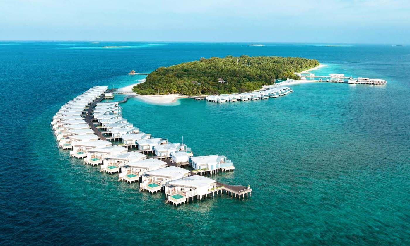 Overwater villas off a Maldives island