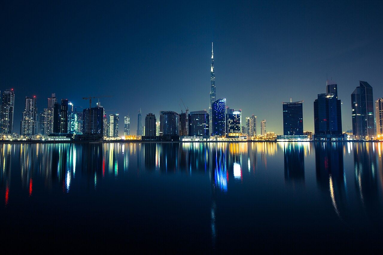 The Dubai skyline at night