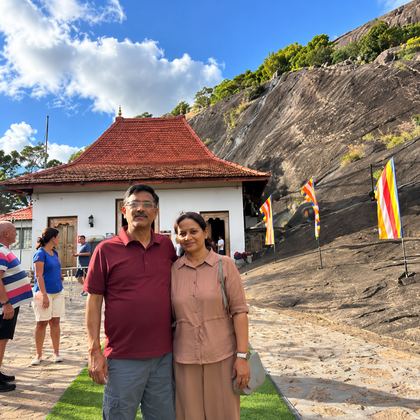 Two of our travellers at a rock temple in Sri Lanka